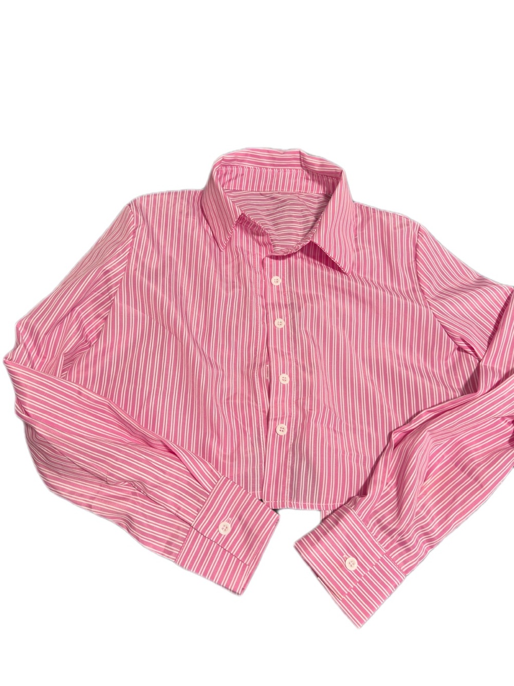 Women’s ' Pink Striped Button-Up Shirt cropped
